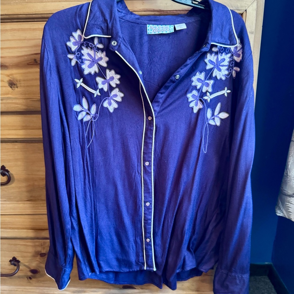Purple Floral Embroidered Women's Top